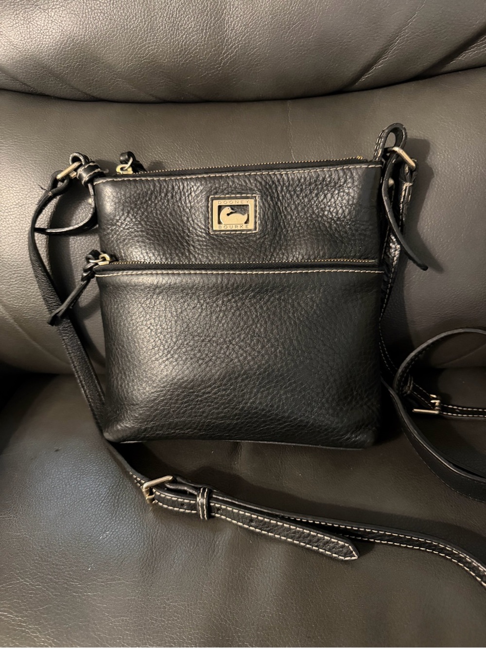 Dooney & Bourke Black Pebbled Leather Double-Zip Crossbody